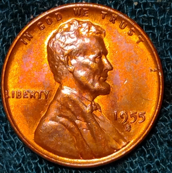🔥😲1955 💯S/S/S 💯Lincoln Wheat Penny, 💥Extremely Brilliant!!!❤️ - Picture 2 of 8
